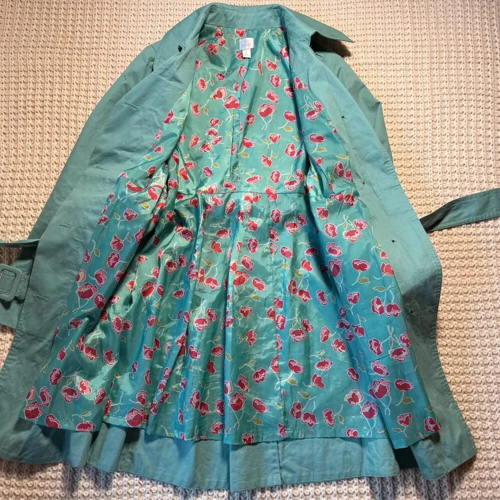 LC Lauren Conrad Seafoam Green Trench Coat Floral Lining Size 4 - Picture 14 of 14